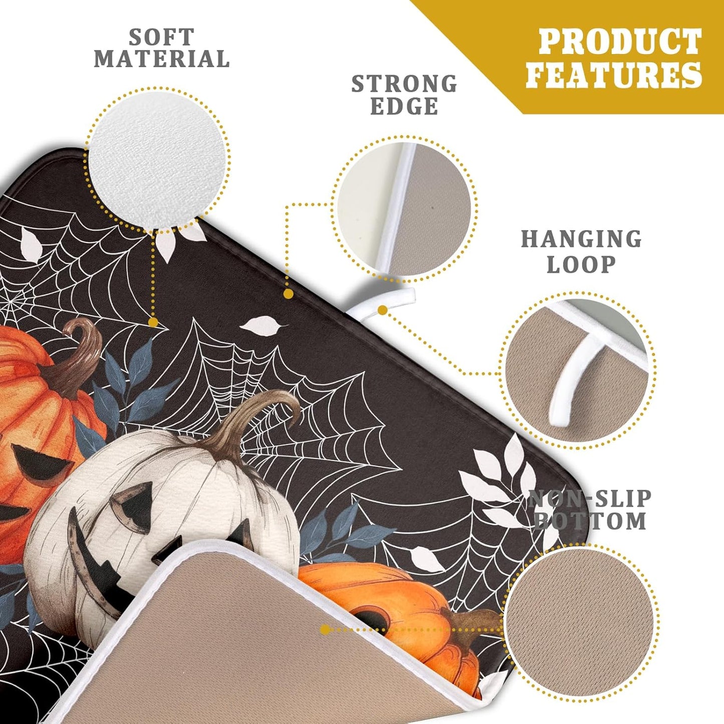 Halloween Dish Drying Mat for Kitchen Counter Spooky Pumpkins Spiderweb Super Absorbent Reversible Microfiber Kitchen Countertop Protector Dishes Pad Small 16x18 inch