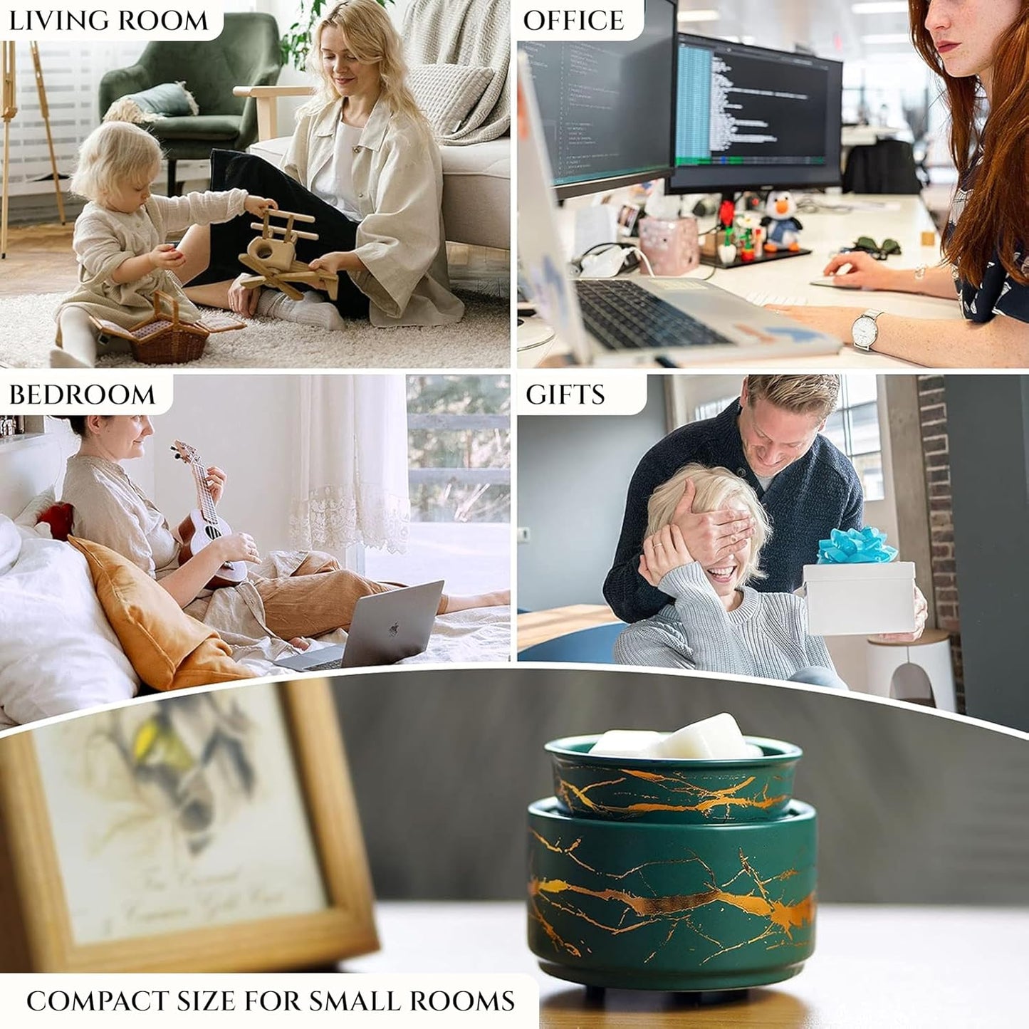 PALANCHY Wax Melt Warmer Ceramic 2-in-1 Oil Burner Electric Candle Wax Warmer Burner Melter Fragrance Warmer for Scented Waxs Home Office Bedroom Aromatherapy Gift& Décor (Green Gold)