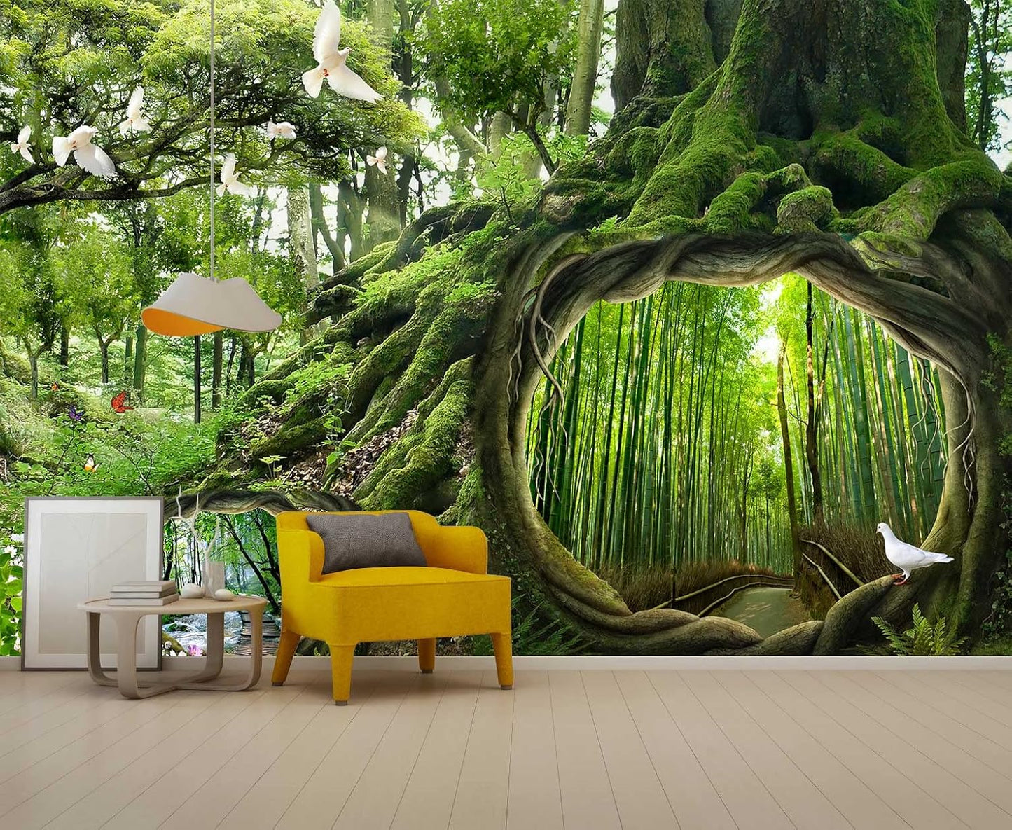 Fantasy Forest Landscape Wall Mural Wallpaper Bamboo and Stream Wallpaper for Bedroom Living Room TV Background Sofa Wall (not self-Adhesive)