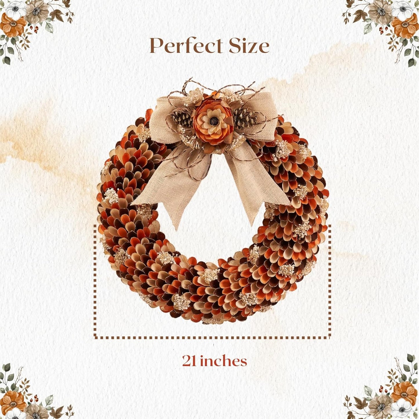 21" Fall Harvest Wood Curl Glitter Tipped Wreath - Premium Handcraft Fall Wreaths for Front Door | Perfect for Autumn & Thanksgiving Decor