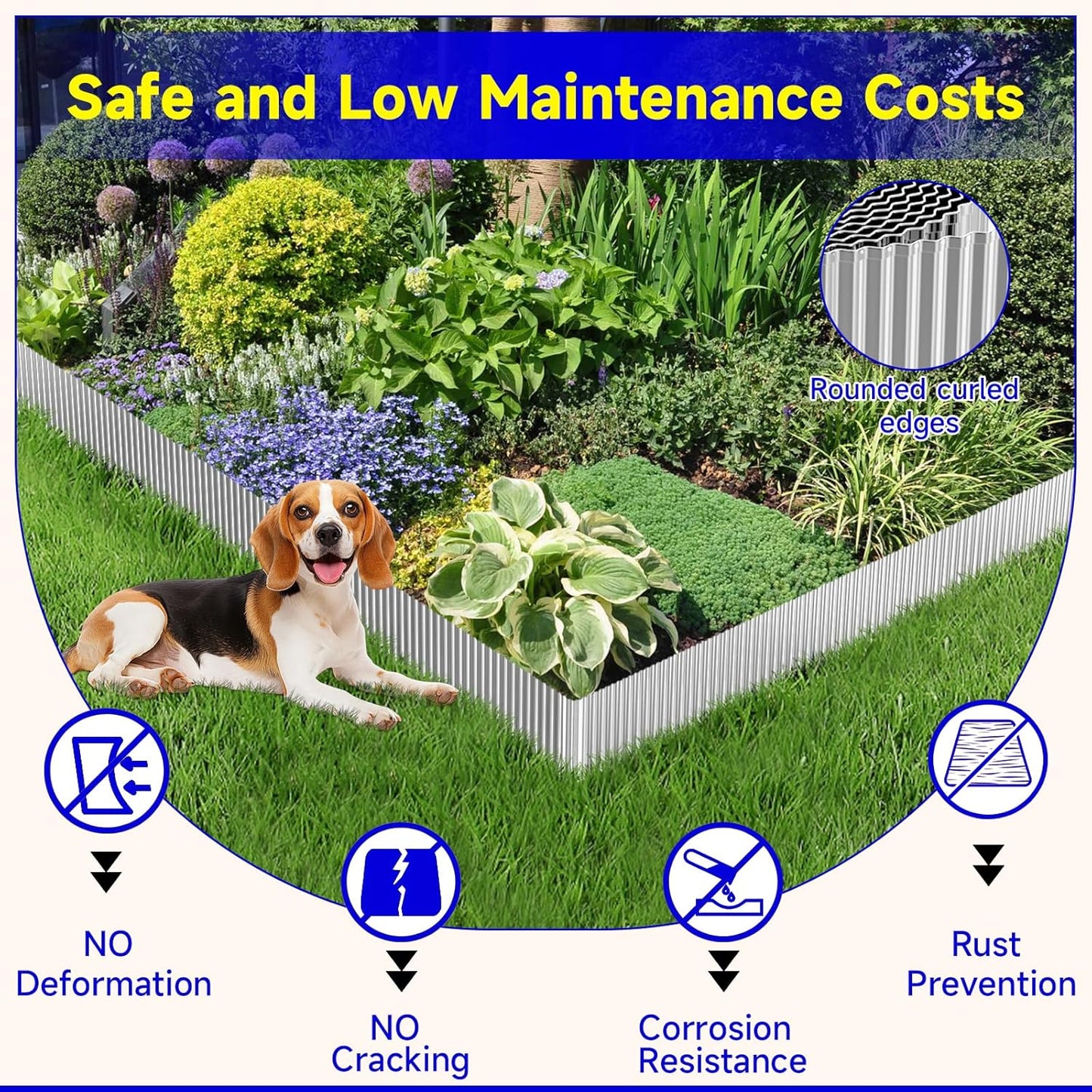 Corrugated Garden Edging,8"×20Ft Galvanized Steel Landscape Edging & Lawn Edging Border,Metal Garden Border for Flower Beds,Garden,Lawn,Raised Beds & Tree Surrounds(Silver)