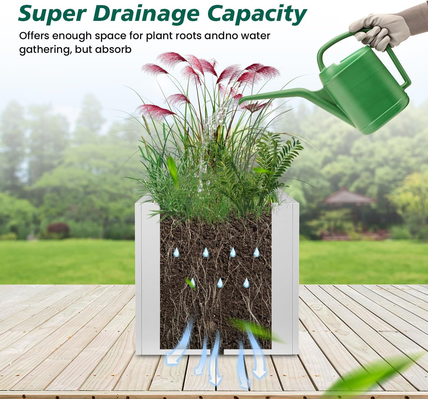 Galvanized Steel Black Planter Box Square 27.6 in Metal Large Planter Box Outdoor Indoor Huge Cube Heavy Duty Flower Pot Modern Commercial Residential for Patio, Deck, Yard, Garden