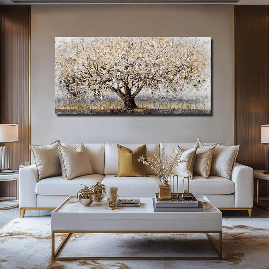 Gold Wall Decor Large Framed Canvas Art for Living Room Vintage Botanical Pictures Office Poster Prints Artwork Paintings for Home Hotel 29”x58”