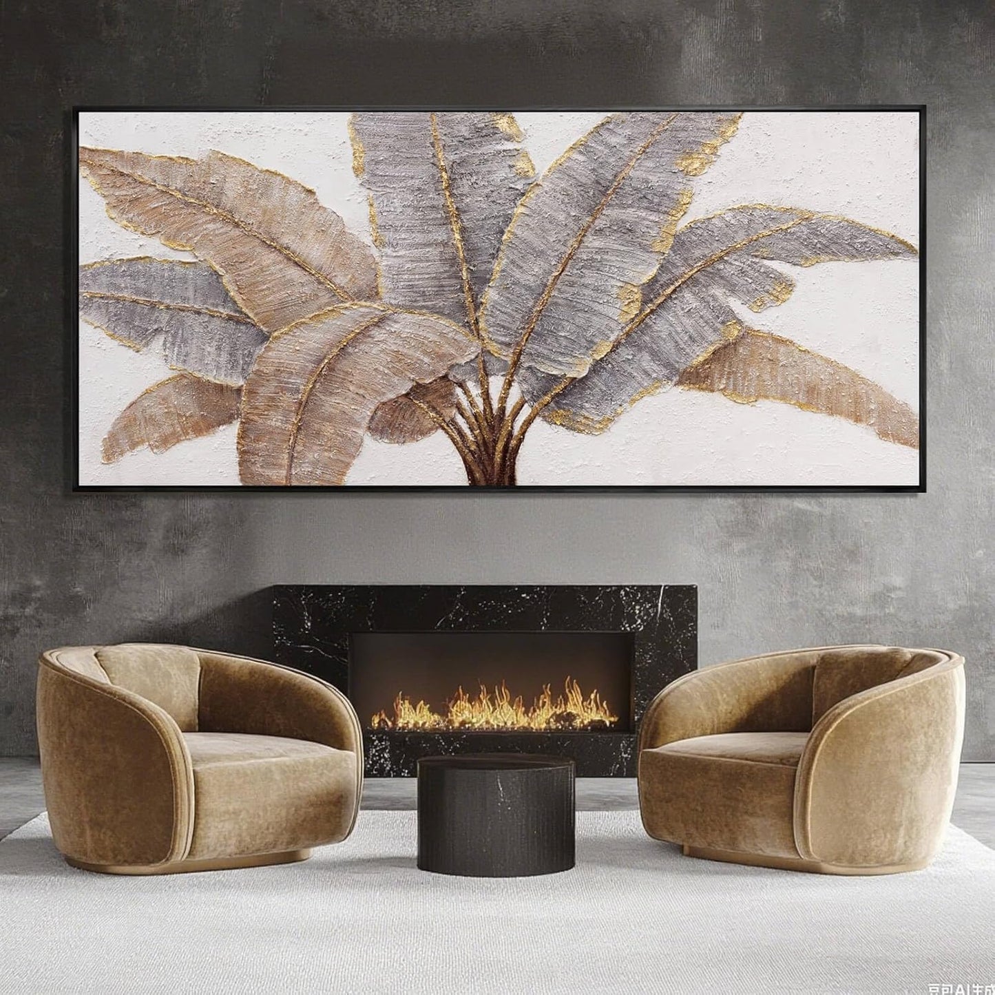 Gold Line Canvas Wall Art Leaves Wall Decor Modern Art Prints 32"x70" Bedroom Artwork for Wall Over Bed Art for Living Room