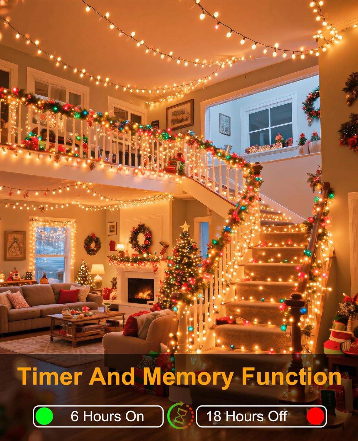 197FT 600 LED Christmas Lights Outdoor, Plug in Christmas Tree Lights Waterproof, 8 Modes Warm White String Twinkle Lights for Indoor Classroom Patio Garden Party Wedding Holiday Decorations