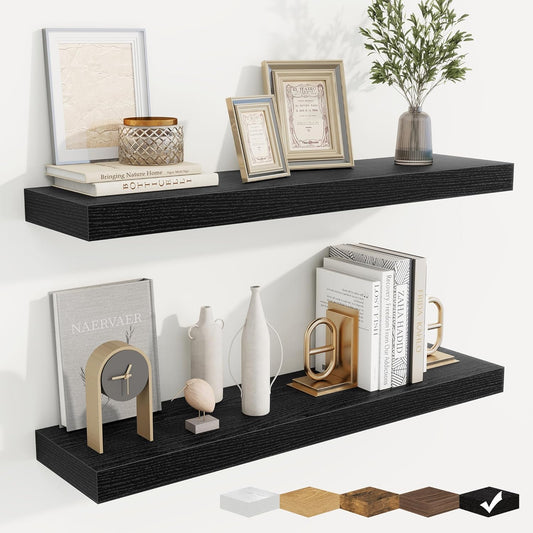 fuqing Floating Shelves for Wall, Bathroom Shelf Wall Mounted for Storage, Shelves with Invisible Bracket for Bedroom, Kitchen, Living Room, Farmhouse Small Book Shelf, 32 Inch Set of 2, Black