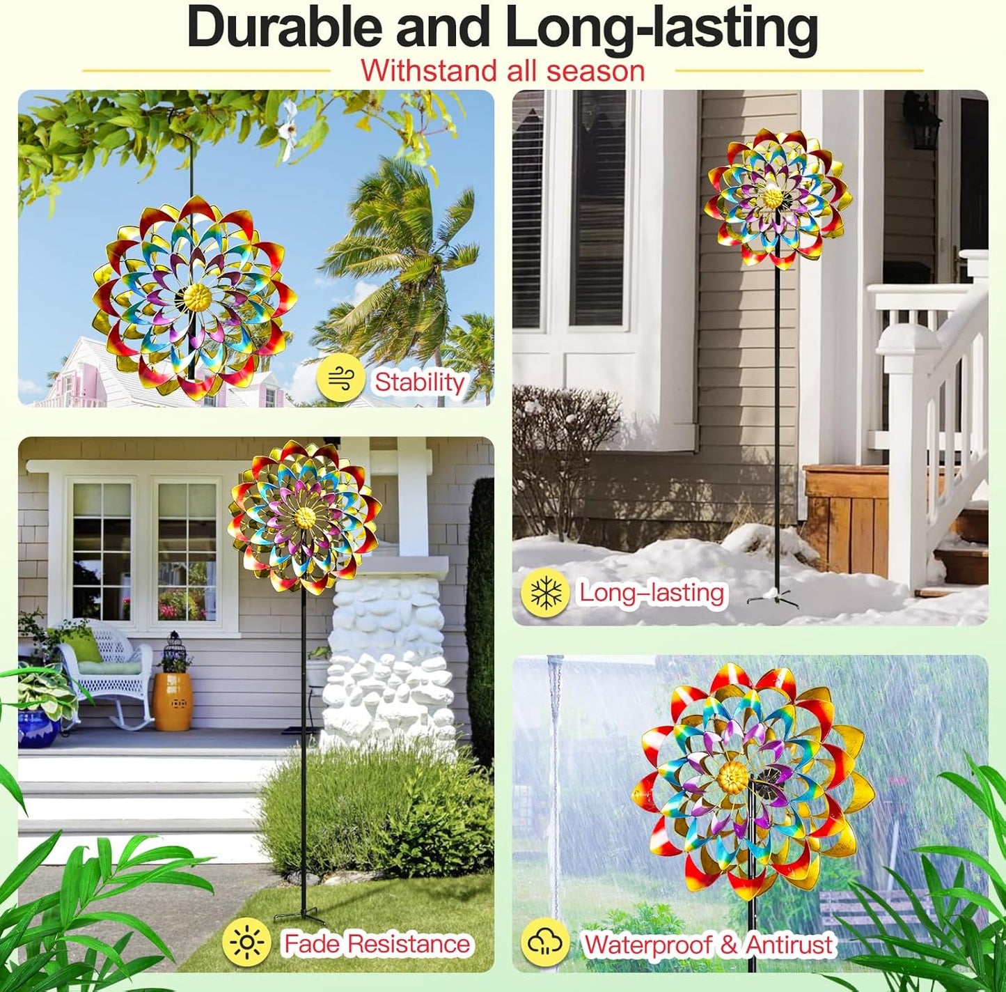 Garden Wind Spinners Outdoor Large Metal, 84'' Yard Art Wind Sculptures & Spinners, Windmills Gifts for Mother's Day Birthday Lawn Patio Decor(Rainbow)