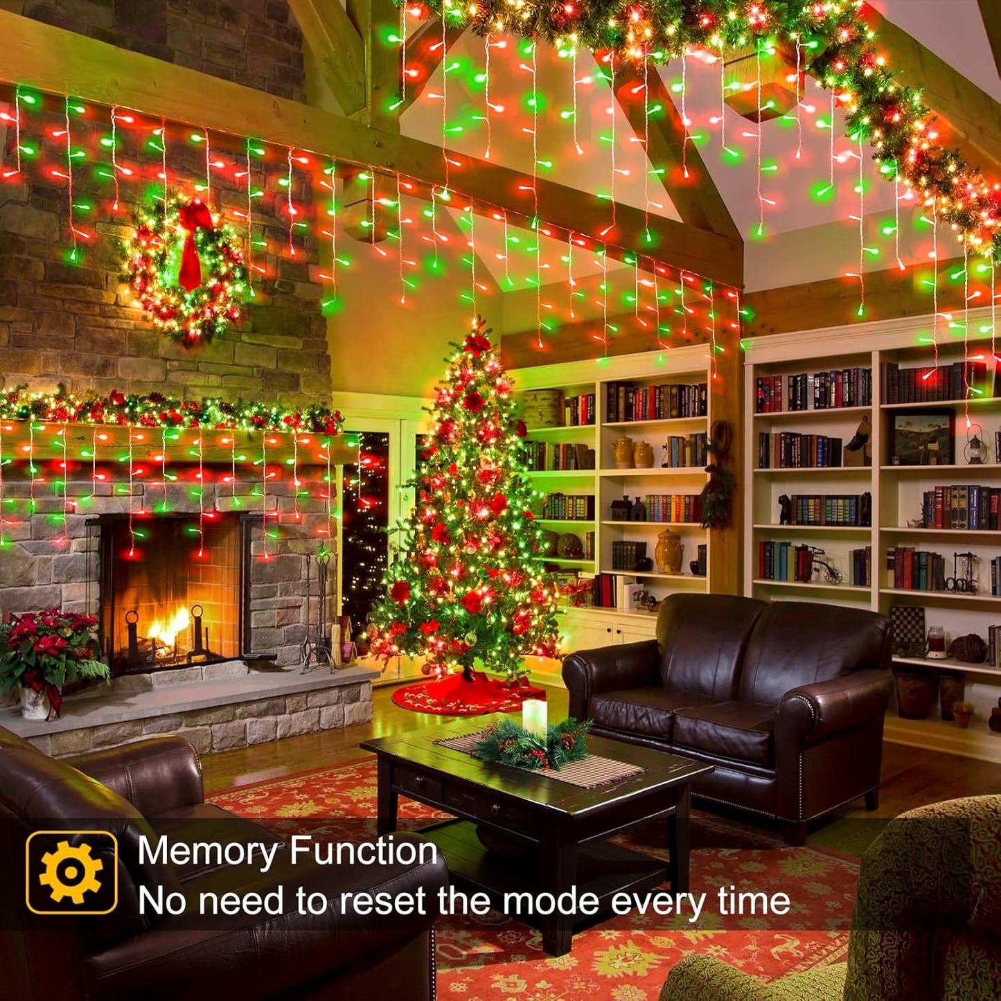 33ft Red and Green Christmas Lights, 400 LED Icicle Lights for Outside, Clear Wire Connectable Twinkle Light with 8 Modes Timer Waterproof for House Window Party Tree Holiday Patio Yard Home Decor