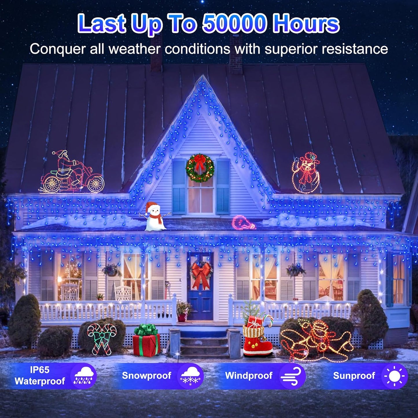 1296LED Christmas Lights with 288 Drops, 131ft 8 Modes Christmas String Lights Outdoor, Waterproof Christmas Decorations Fairy Lights with Timer Memory for Xmas Party Patio Window Fence Tree Blue
