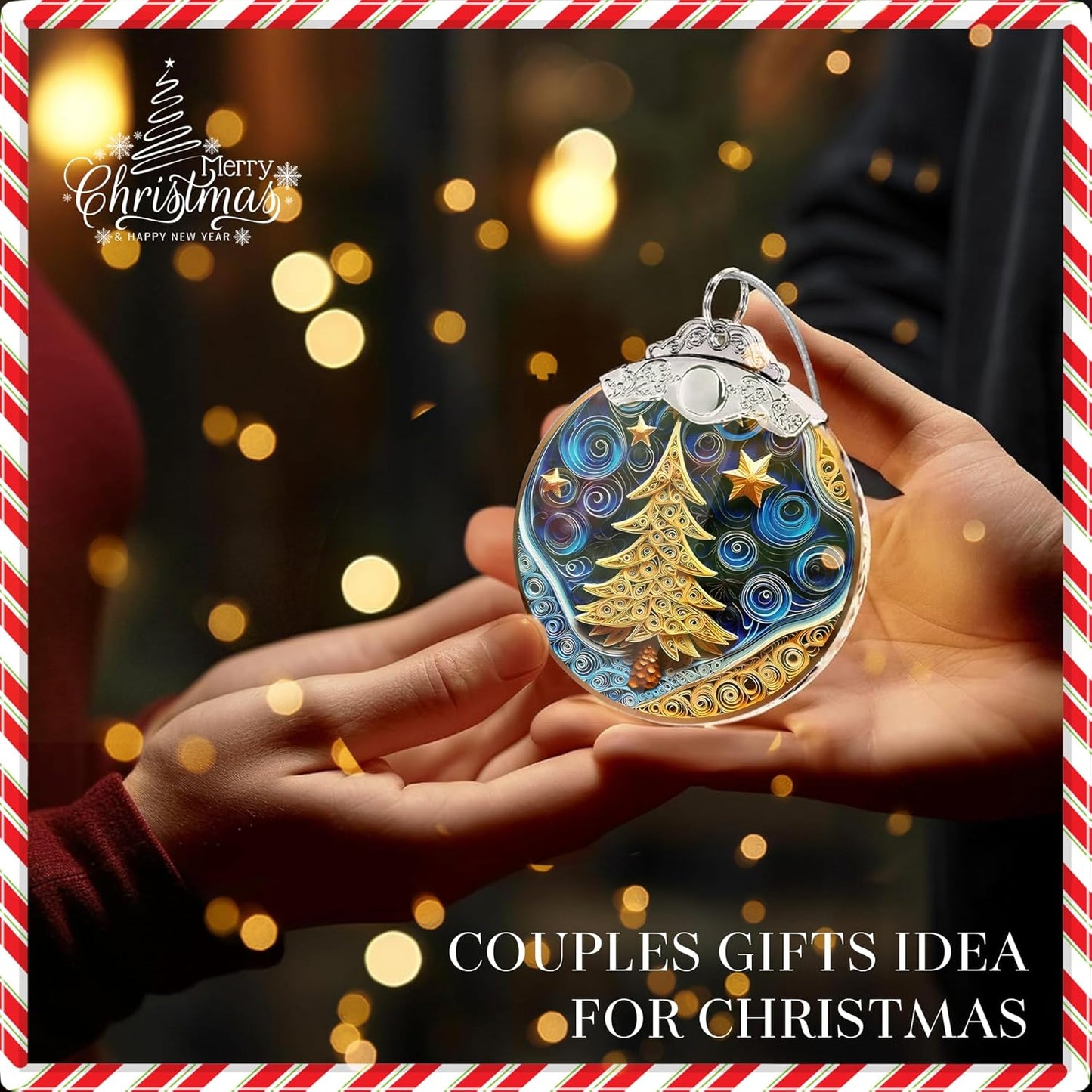 2025 Christmas Ornament, Stained Glass Effections, Christmas Tree 4 Inch Acrylic Ornament Art, White Elephant Gifts Car Interiors Decors, Christmas Decor (QuillingTree)