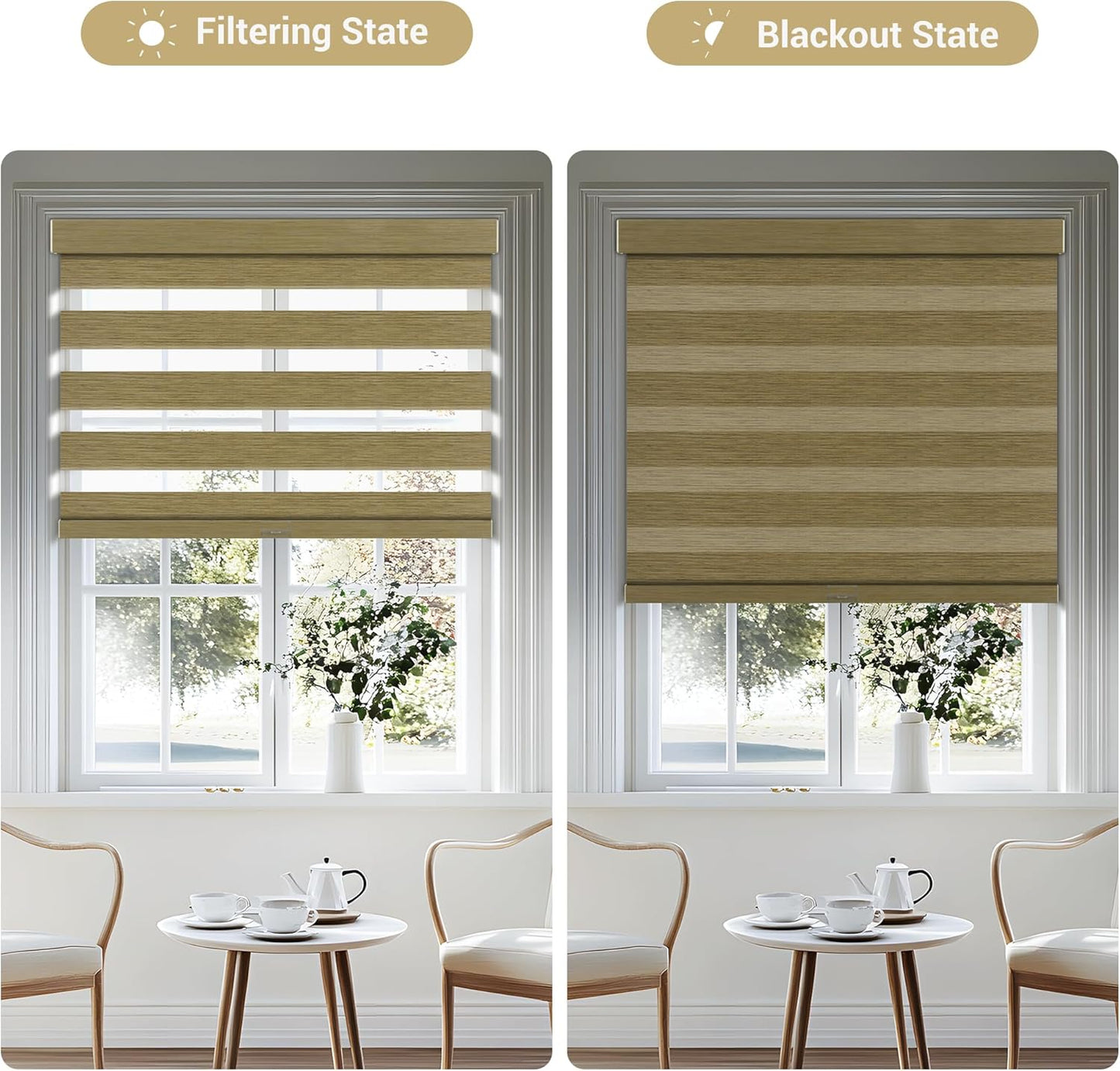 Cordless Zebra Blinds for Windows, Blackout Interior Blinds,Easy to Install,UV Protection,for Offices and Home,Custom Roller Shades, Mousse Light Bown,69" W x 64" H