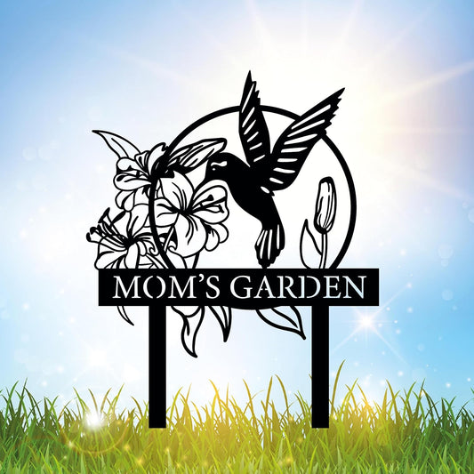 Custom Hummingbird Metal Garden Sign with Stakes, Bird Garden Decorations, Flower Design Personalized Garden Sign, Custom Garden Name Sign, Yard Decor, Home Gift