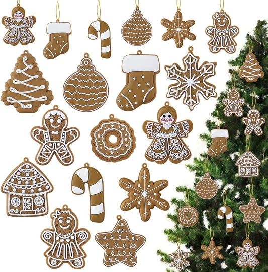 12pcs Christmas Gingerbread Man Ornaments, Assorted Gingerbread Figurines Decorations with Gingerbreads House Snowflake Ornaments for Xmas Tree Winter Crafts Holiday Home Party Decor Indoor