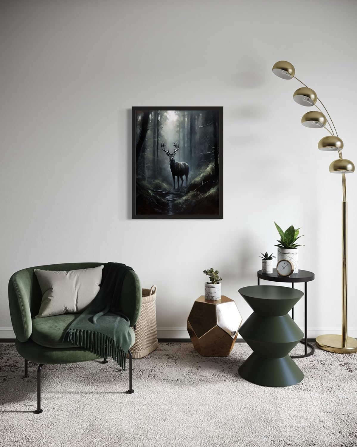 Deer in Forest Poster Art Print, Halloween Scary Vintage Wall Art Academia Spooky Painting Decoration for Horror Prints, Gothic Posters Bedroom Decor 89 (Deer in Forest, 8 x 10 inches, Black Frame)