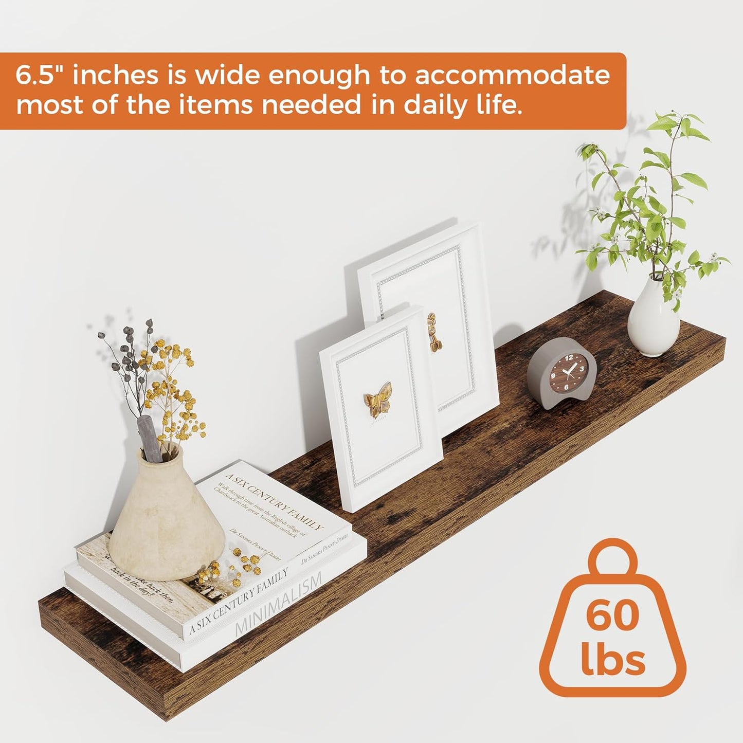 32Inch Floating Shelves for Wall 2 Pack Wood Shelves for Kitchen, Bathroom, Bedroom Wall Mounted Rustic Wood Floating Shelf with Invisible Brackets for Books, Storage, Decor, Rustic Brown