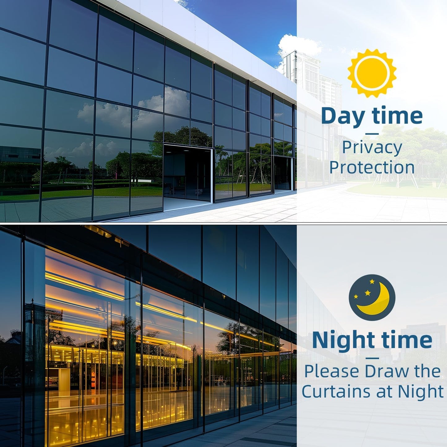 DUOFIRE One Way Window Film Privacy See Out Not in Heat Blocker Tint Reflective Mirror Tinting Film for Home Static Cling Anti-UV Sun Blocking Window Covering（Dark Silver, 23.6x78.7in）