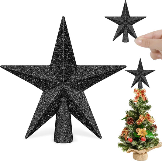 1PCS Christmas Star Tree Topper, 4" Black Christmas Tree Topper Decorations, 3D Glitter Shatterproof Mini Bethlehem Star Tree Decor, Waterproof Christmas Tree Topper for Holiday Indoor Ornament