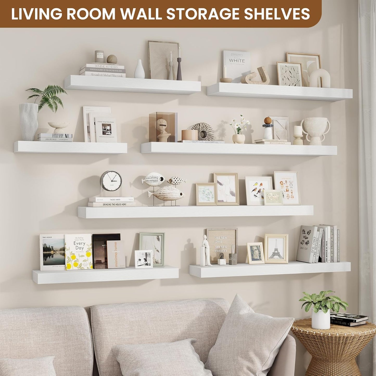 fuqing Floating Shelves for Wall, Bathroom Shelf Wall Mounted for Storage, Shelves with Invisible Bracket for Bedroom, Kitchen, Living Room, Farmhouse Small Book Shelf, 30 Inch Set of 2, White