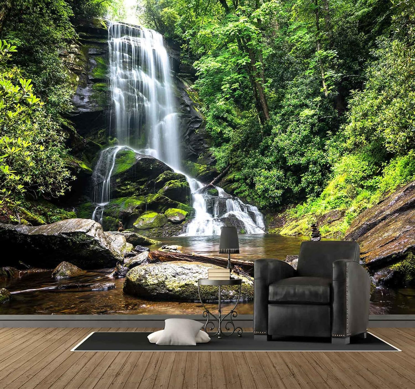 108''x75''Cascading Waterfalls in Forest Wall Mural Large Wallpaper Mural Wall Decor for Bedroom, Living Room, Kids Room(Not Self-Adhesive)