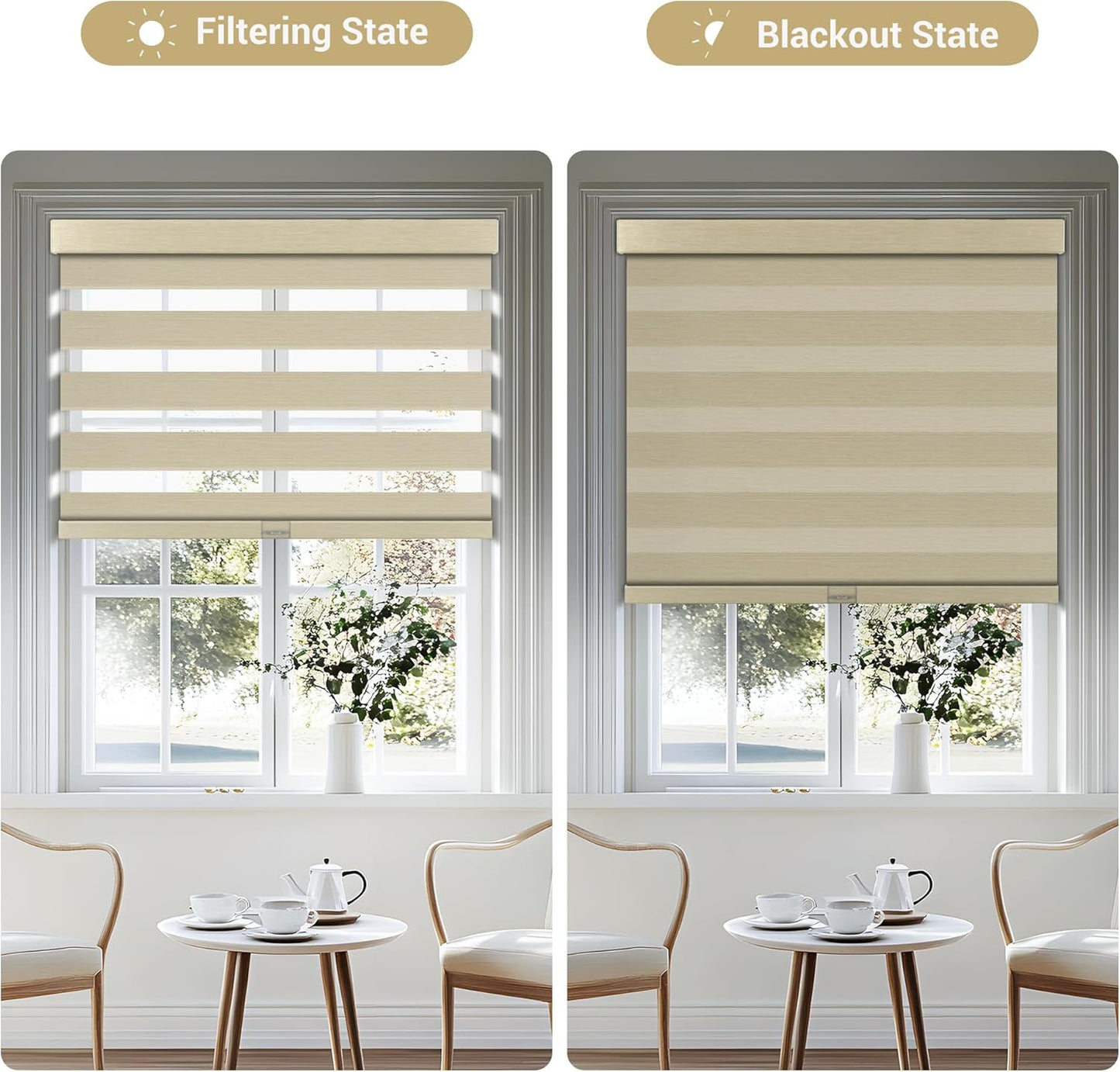 Cordless Zebra Blinds for Windows, Blackout Interior Blinds,Easy to Install,UV Protection,for Offices and Home,Custom Roller Shades, Mousse Beige,82" W x 72" H