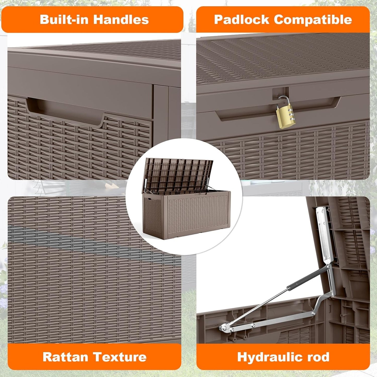 100 Gallon Resin Deck Box, Lockable Patio Outdoor Storage Box for Furniture, Garden Tools and Tools Storage, Waterproof Outside Storage Boxes - Grey