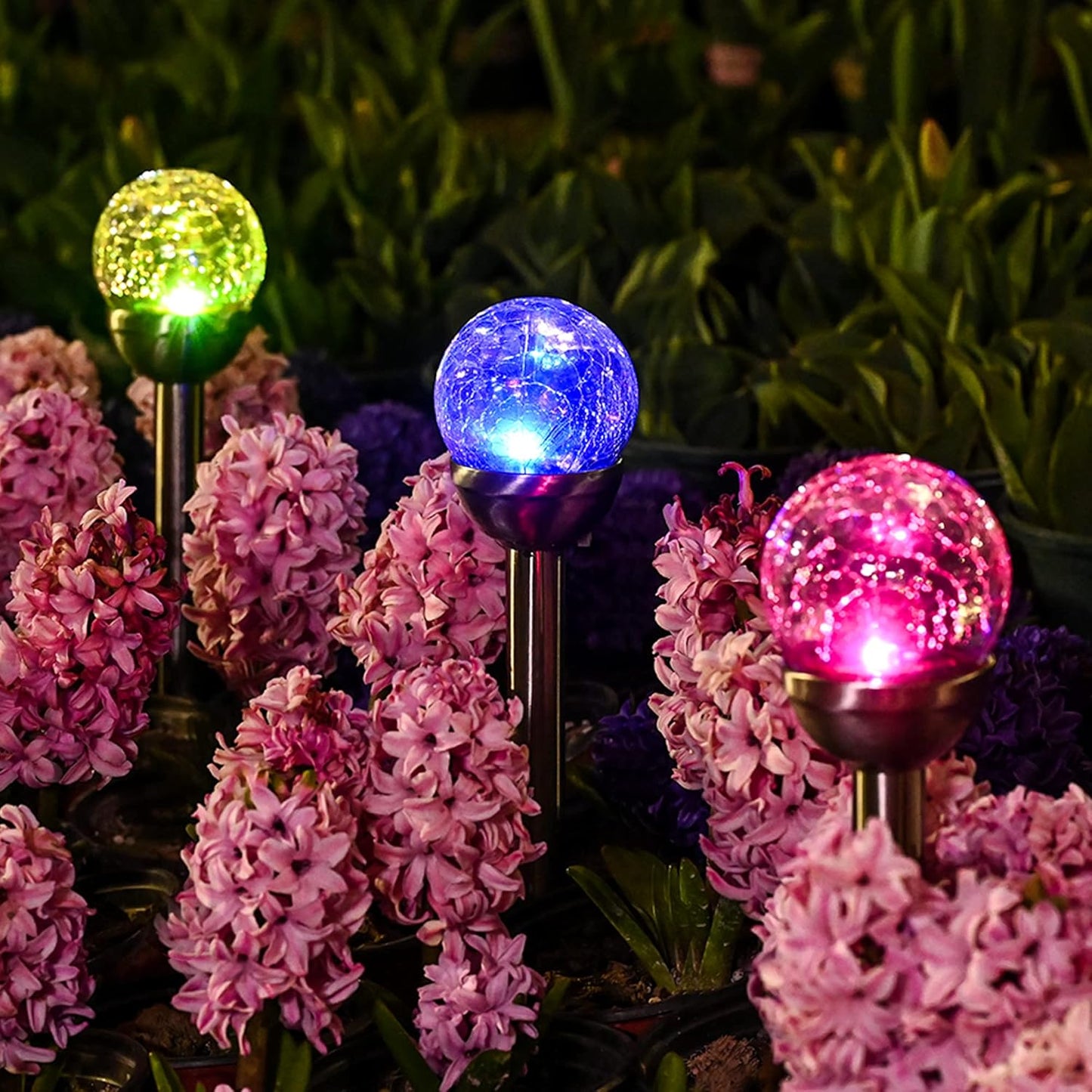 GIGALUMI Solar Outdoor, Cracked Glass Ball Solar Garden Lights, Color Changing Lights Outdoor,Garden LED for Path, Patio, Yard, 3 Pack Pathway