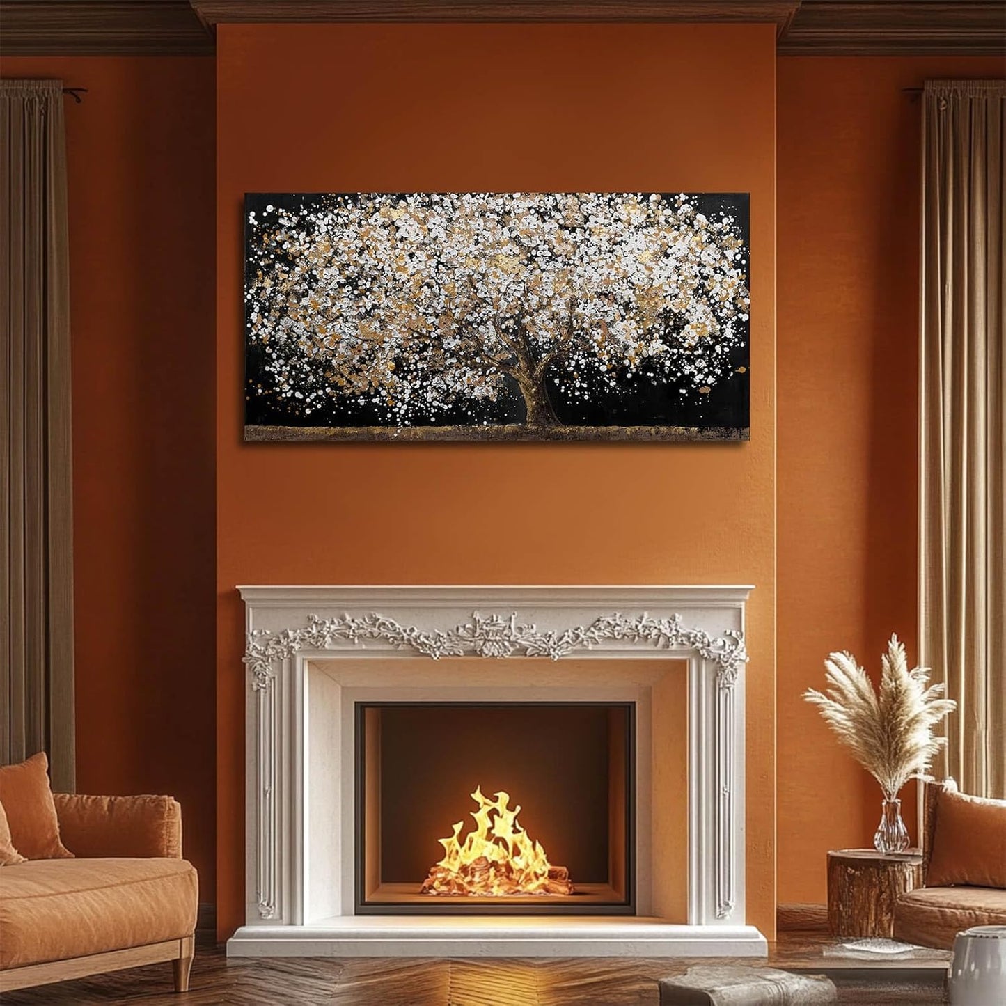 Gold Wall Decor Black Art Tree Wall Art for Living Room Canvas Painting Canvas Pistures Framed Modern Artwork for Home Kitchen 24"x48"