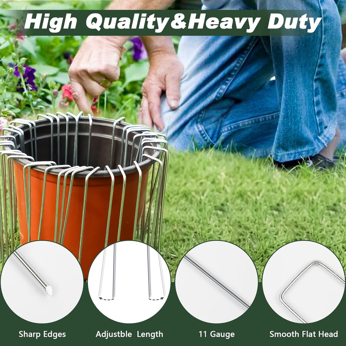 FEED GARDEN 8 Inch 100 Pack Galvanized Landscape Staples 11 Gauge Anti-Rust Garden Stakes Landscaping Fabric SOD Pins Yard Stakes for Weed Barrier Fabric