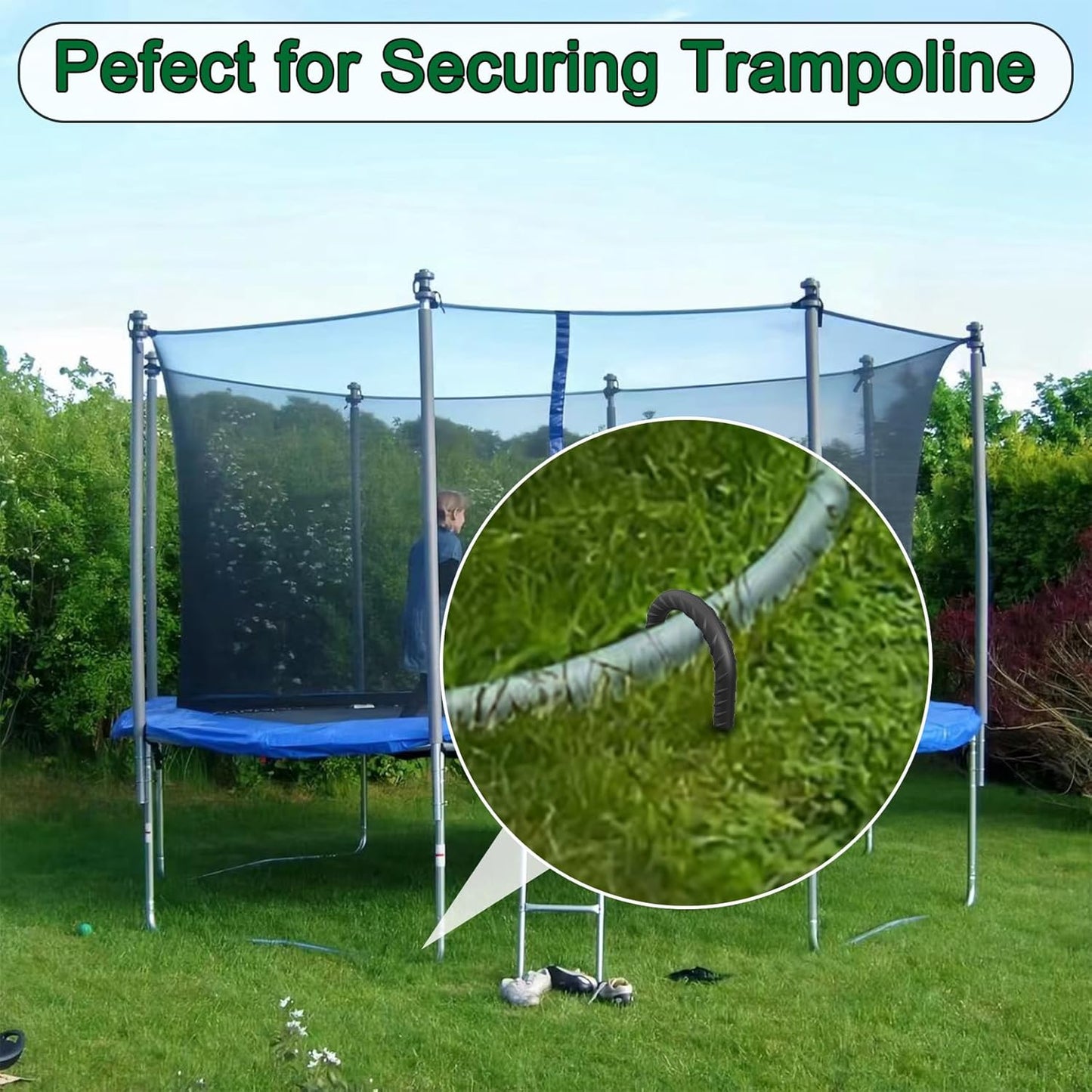 24 Inch Rebar Ground Stakes 3/8 Inch Tent Stakes Heavy Duty 12 Pack Steel Ground Anchors Chain Link Fence Stakes Trampoline Stakes with Chisel Point end for Swing Set and Camping Tent, Black