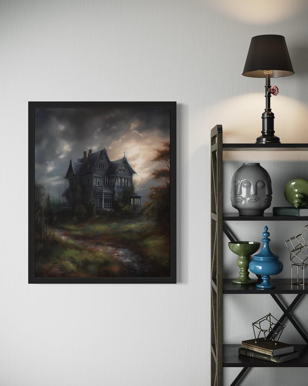 Haunted House Poster Art Print, Halloween Scary Vintage Wall Art Academia Spooky Painting Decoration for Horror Prints, Gothic Posters Bedroom Decor 89 (Haunted House, 8 x 10 inches, Unframed)