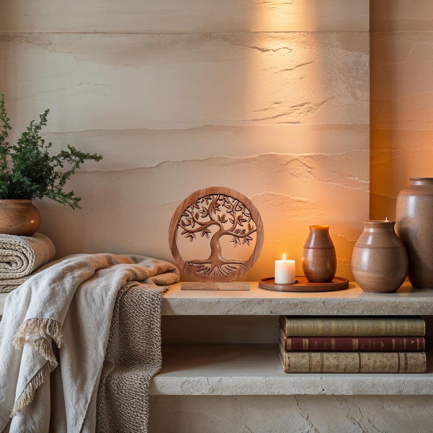 Decozen Solid Wood Tree of Life Sculpture - Home Decor, Living Room, Boho, Shelf, Coffee Table, Centerpiece Table Decorations, Mantle, Dining Table Centerpiece, Bathroom Shelf, Entryway, Farmhouse