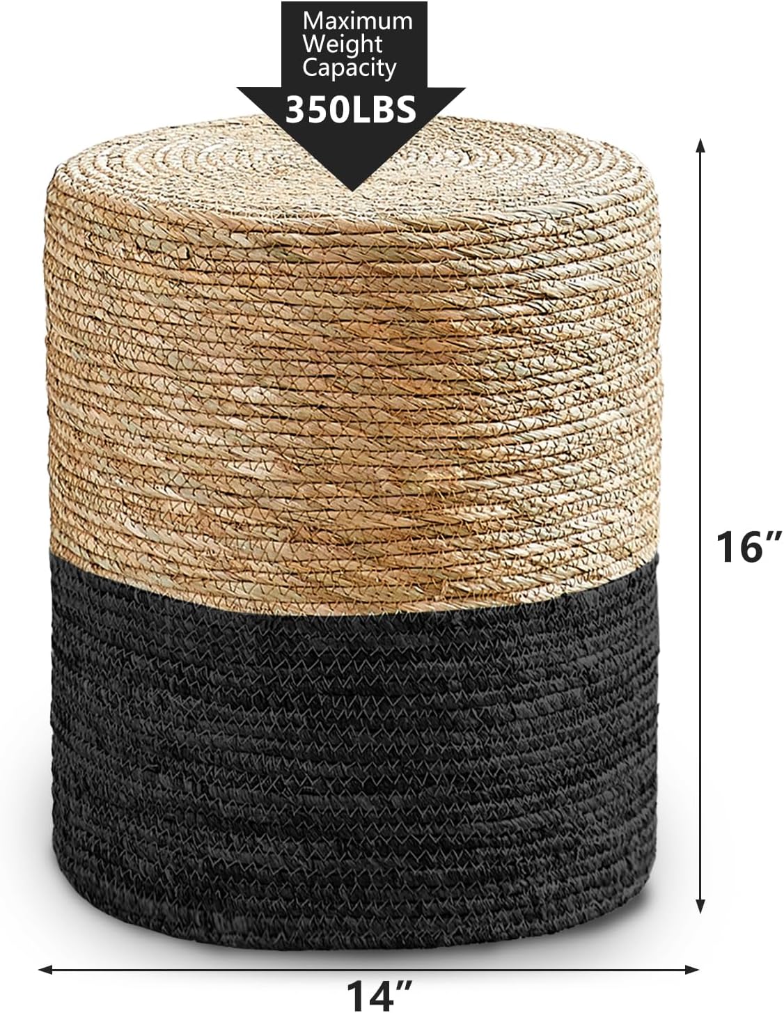 Cplxroc Pouf Ottoman, 100% Handwoven Seagrass Braided Pouffe, Boho Decor Floor Chair for Couch or Desk, Outdoor Ottomans for Garden, Round Footrest with Wood Frame, Home Decorative Seat for Balcony