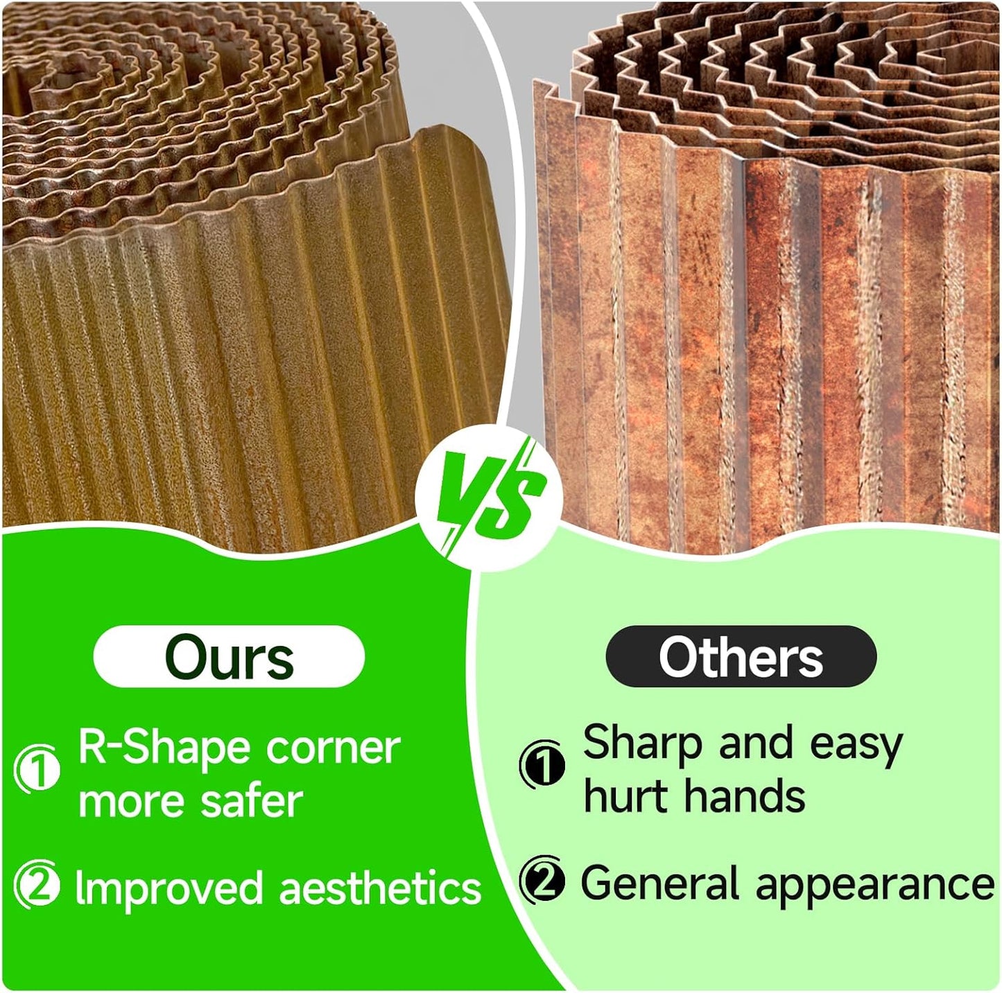 Corrugated Garden Edging, 6"×10Ft Pre-Rusted Landscape Edging & Lawn Edging Border, Metal Garden Border for Flower Beds, Garden，Lawn，Raised Beds & Tree Surrounds