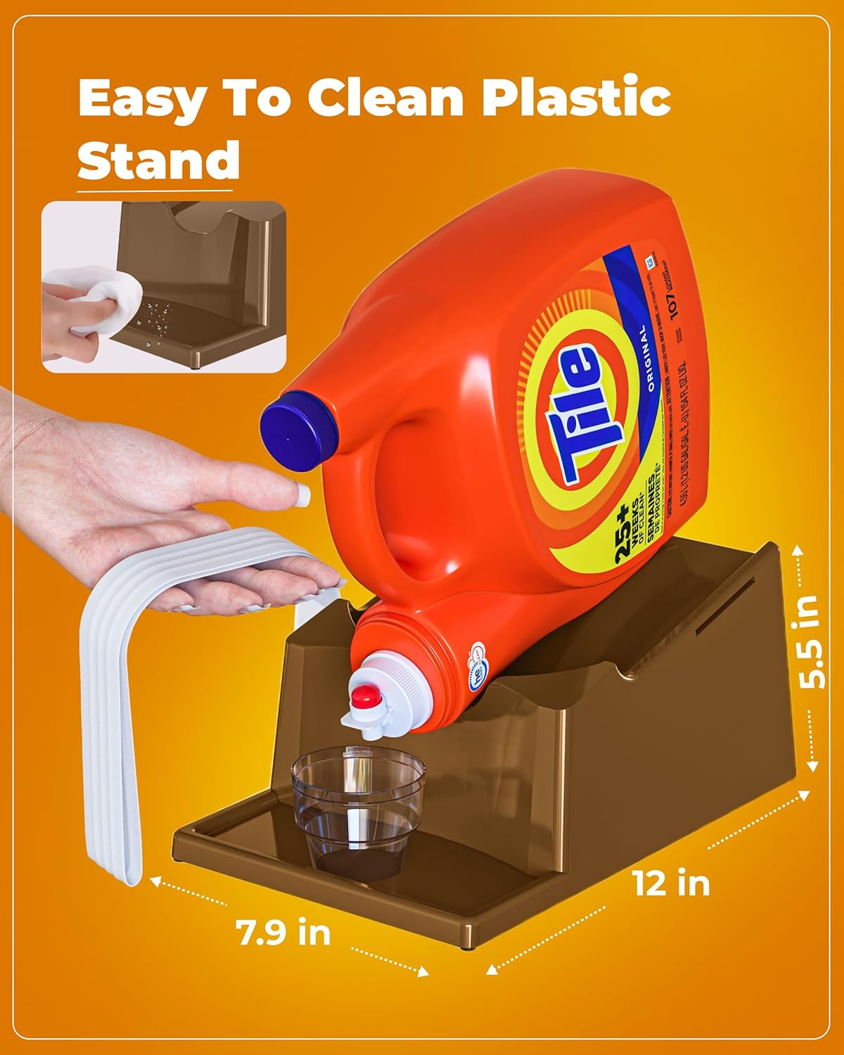 TidyFriend Laundry Detergent Holder Stand Organizer with Drip Tray, 3 Pack Laundry Soap Holder with Non-Slip Rubber Feet for Washing Space Organization, Angled Downward Slope for Easy Pouring (Brown)