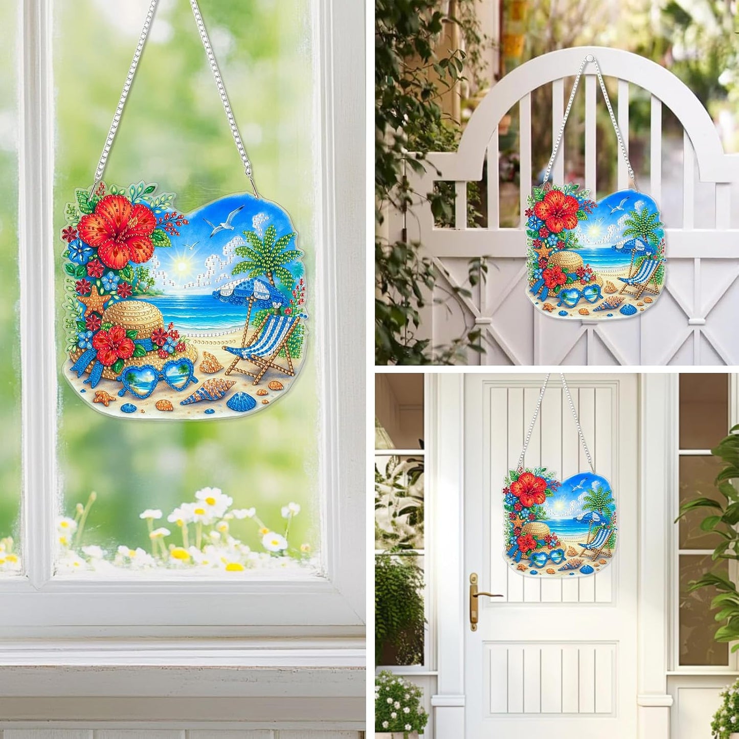 EOBROMD Diamond Hanging Art Kits for Adults, Beach Holiday DIY Special Shaped Rhinestone Kits for Adults, Diamond Art Painting Suncatcher, Window Pendants Home Garden Wall Hanging Ornament