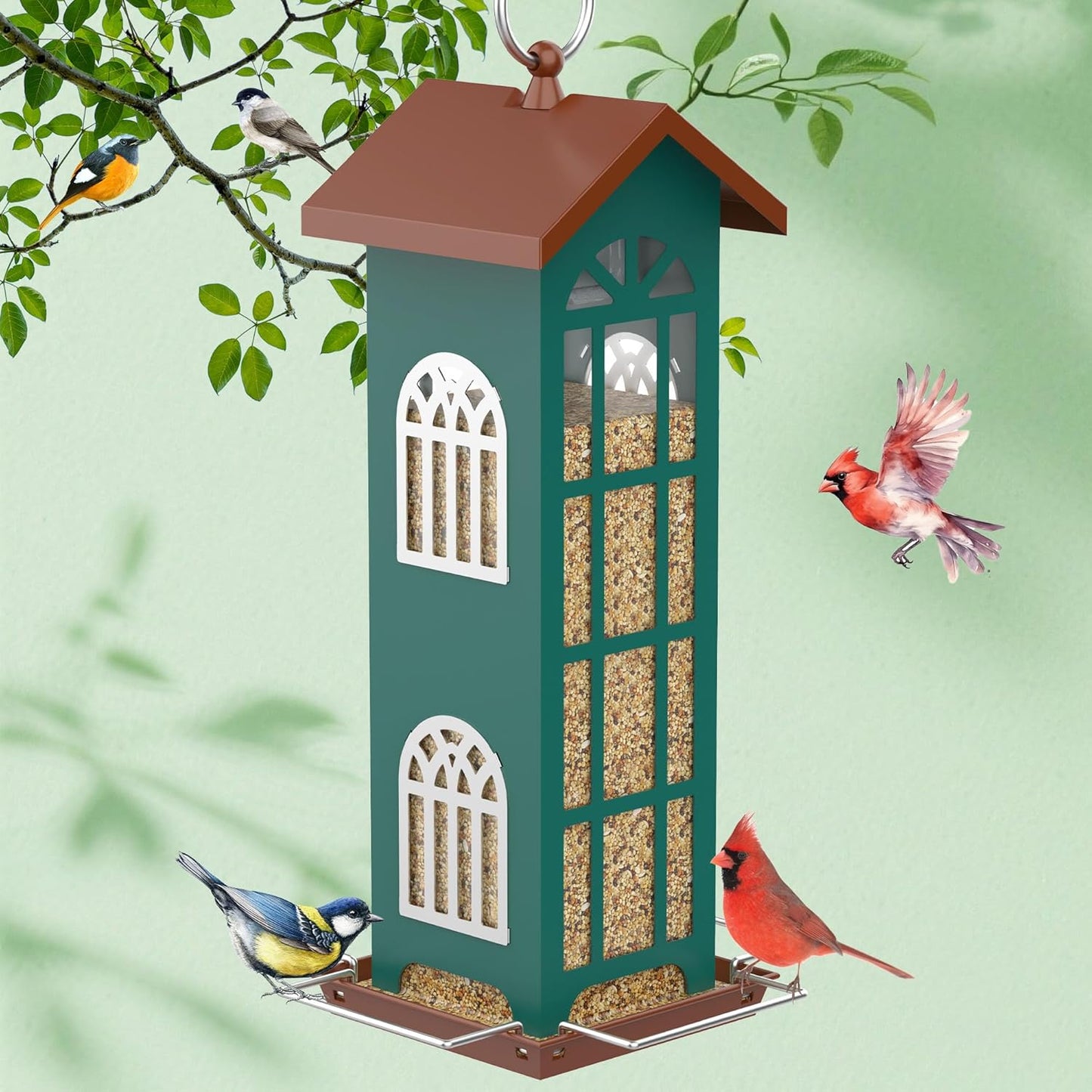 Metal Bird Feeder The Most Popular Bird Feeders for Outdoors Hanging,Waterproof and Rust-Proof,Easy Cleaning,Wild Bird Feeders Attracting Chickadees Goldfinches Cardinals Finches and Sparrows