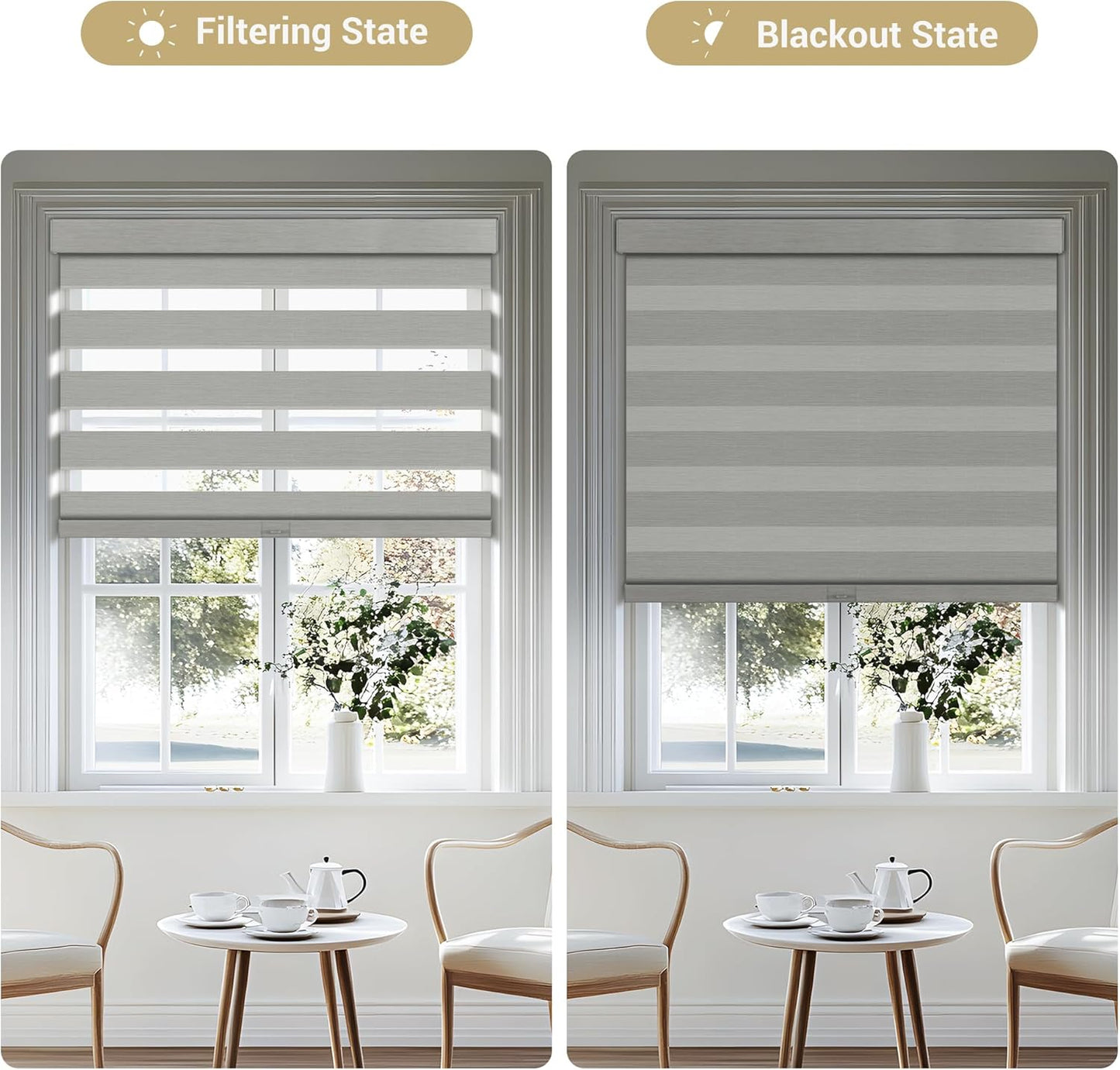 Cordless Zebra Blinds for Windows, Blackout Interior Blinds,Easy to Install,UV Protection,for Offices and Home,Custom Roller Shades, Mousse Light Grey,29" W x 56" H
