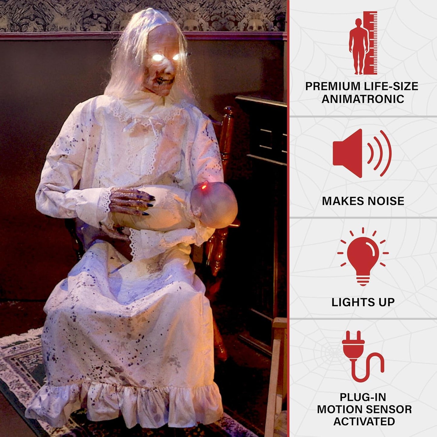 Haunted Hill Farm Life-Size Animatronic Gravely Granny by Tekky Halloween Decoration with Motion-Activated Sounds