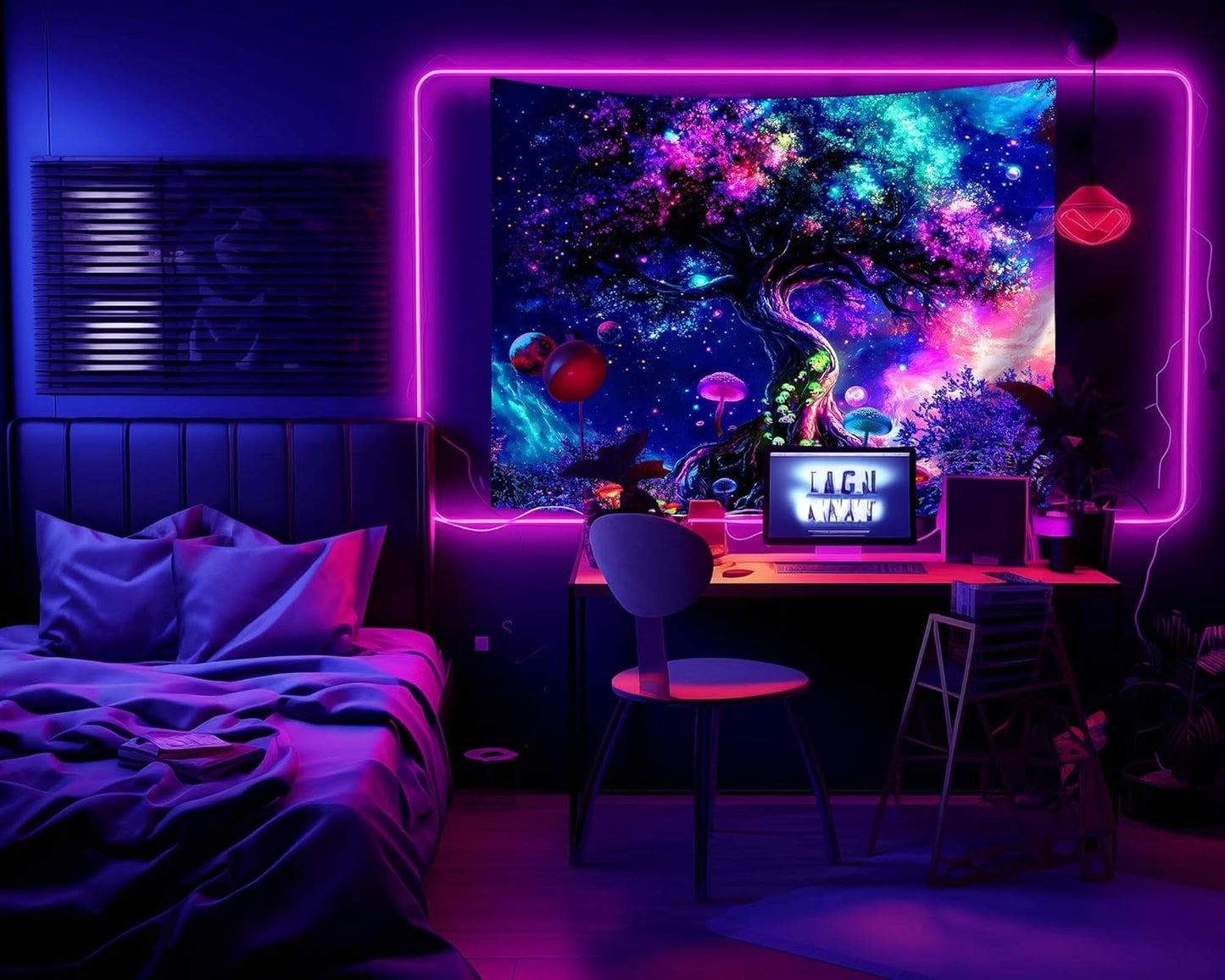 dueeia Blacklight Tree Life Tapestry Wall Hanging Fantasy Black Light Glow in the Dark Uv Mushroom Tapestries for Bedroom Aesthetic Living Room Wall Decor (59.1"x39.4")