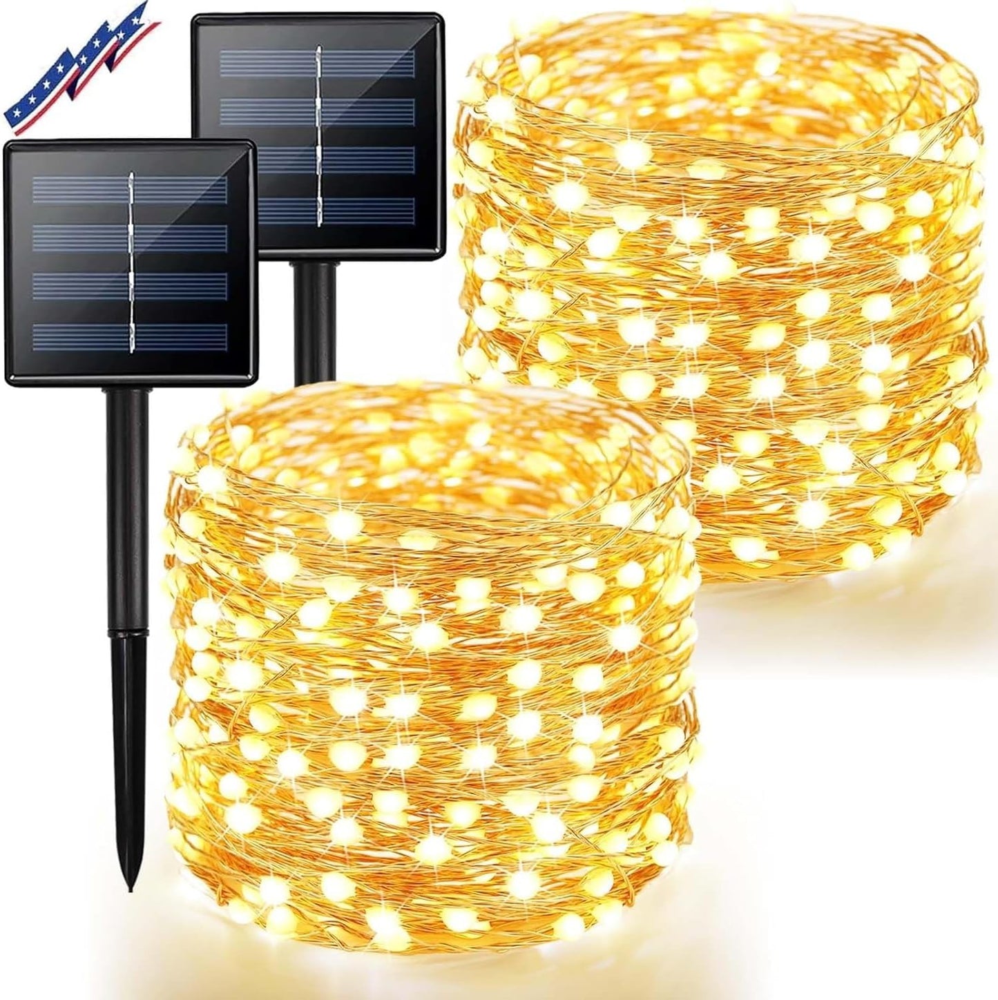 2Pack Solar String Lights Outdoor, 80FT 200LED Solar Fairy Lights, Waterproof Copper Wire & 8 Modes, Solar Twinkle Light for Garden, Tree, Wedding, Christmas Decorations, Patio, Fence (Warm White)