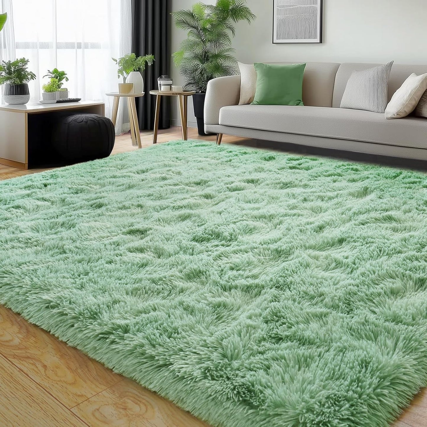 Extra Large Fluffy Area Rug for Bedroom Living Room, 9x12 Feet Sage Green Modern Indoor Carpets Room Colorful Rugs, Plush Indoor Nursery Classroom Home Decor Bedside Rug with Non-Slip Bottom