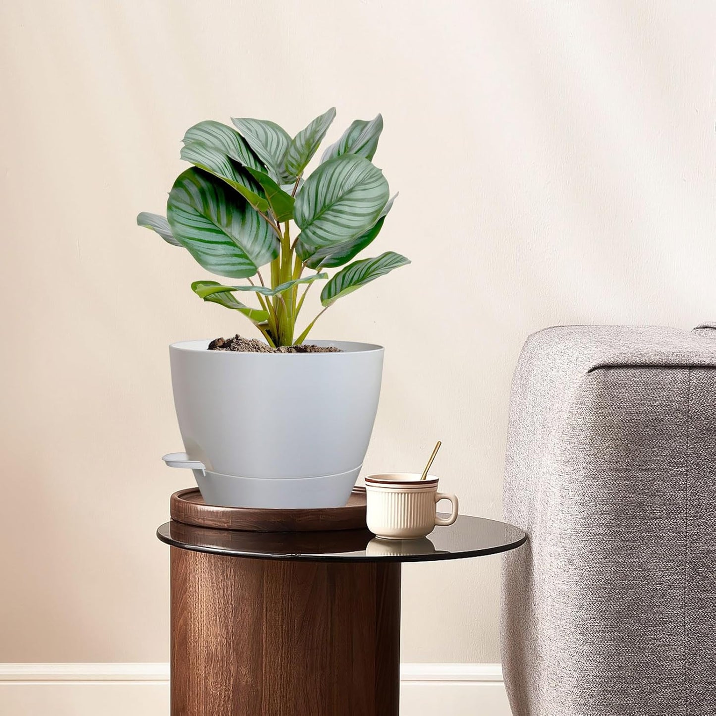 12/10/9 inch Large Self Watering Pots, Plant Pots with Mesh Drainage Holes for Indoor Outdoor Garden Plants, Flower Pots with Removable Deep Reservoir, Set of 3 Plastic Planters, White