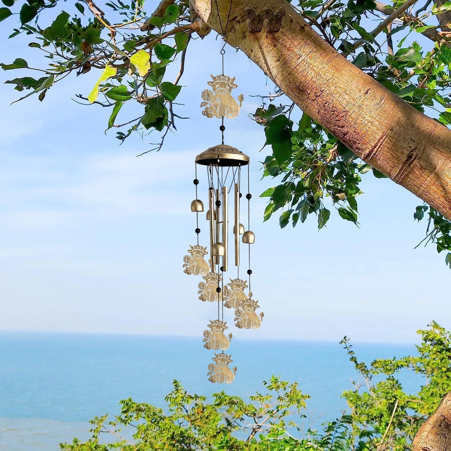 Highland Cow Wind Chimes for Outside,Metal Highland Cow Decor Windchimes Indoor/Outdoor Garden Patio Yard Home Decoration,Gifts for Men Women,Mom Grandma Wife Friends Birthday, Sympathy Memorial