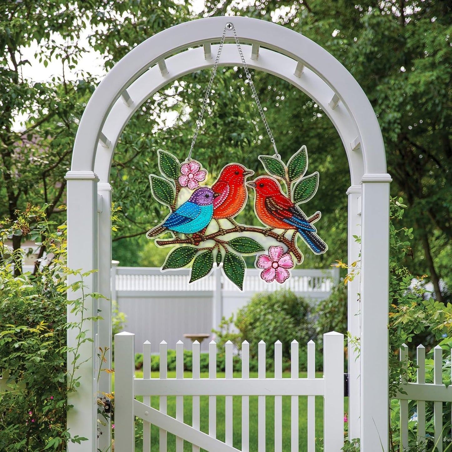 Diamond Art Suncatchers Hanging Kits, Hummingbird Diamond Art Painting Ornaments for Adults, Spring Birds Acrylic Board Gem DIY Painting Kit Window Wall Home Crafts Pendant Christmas Gift