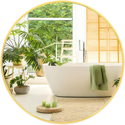 Fabuday Circle Gold Mirror for Wall 32 Inch - Large Bathroom Round Mirror with Matte Metal Frame, Entryway, Living Room, Hallyway, Bedroom Big Circular Mirrors