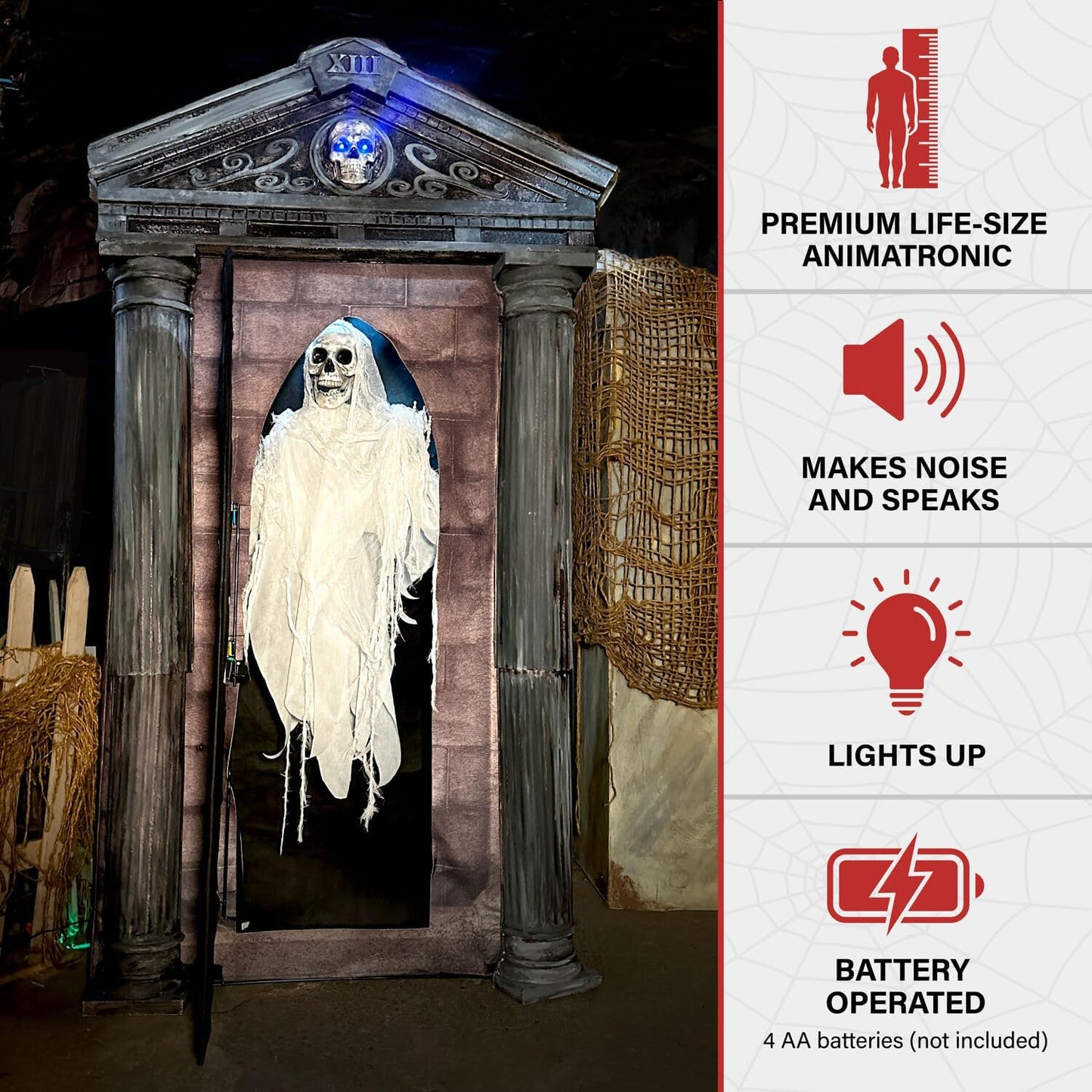 Haunted Hill Farm 6.7-Ft Animatronic Mausoleum by Tekky, Halloween Animatronic, Spooky House Wall Decoration, Creepy Indoor & Covered Outdoor Party Decor Motion-Activated Lights & Sound, LifeSize