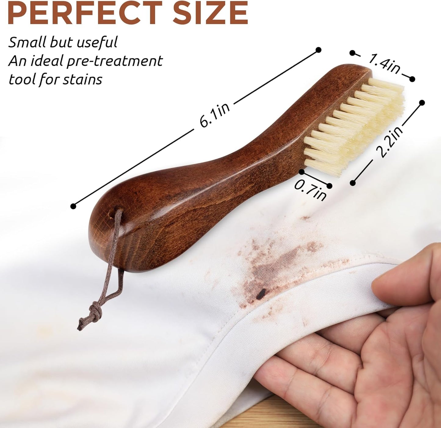 TAKAVU Stain Brush, Laundry Brush for Stain Removal, Natural Boar Bristle Cleaning Brush with Ergonomic Handle, Suitable for Delicate Fabrics Without Damage, Perfect Laundry, Shoes, Boots, Home