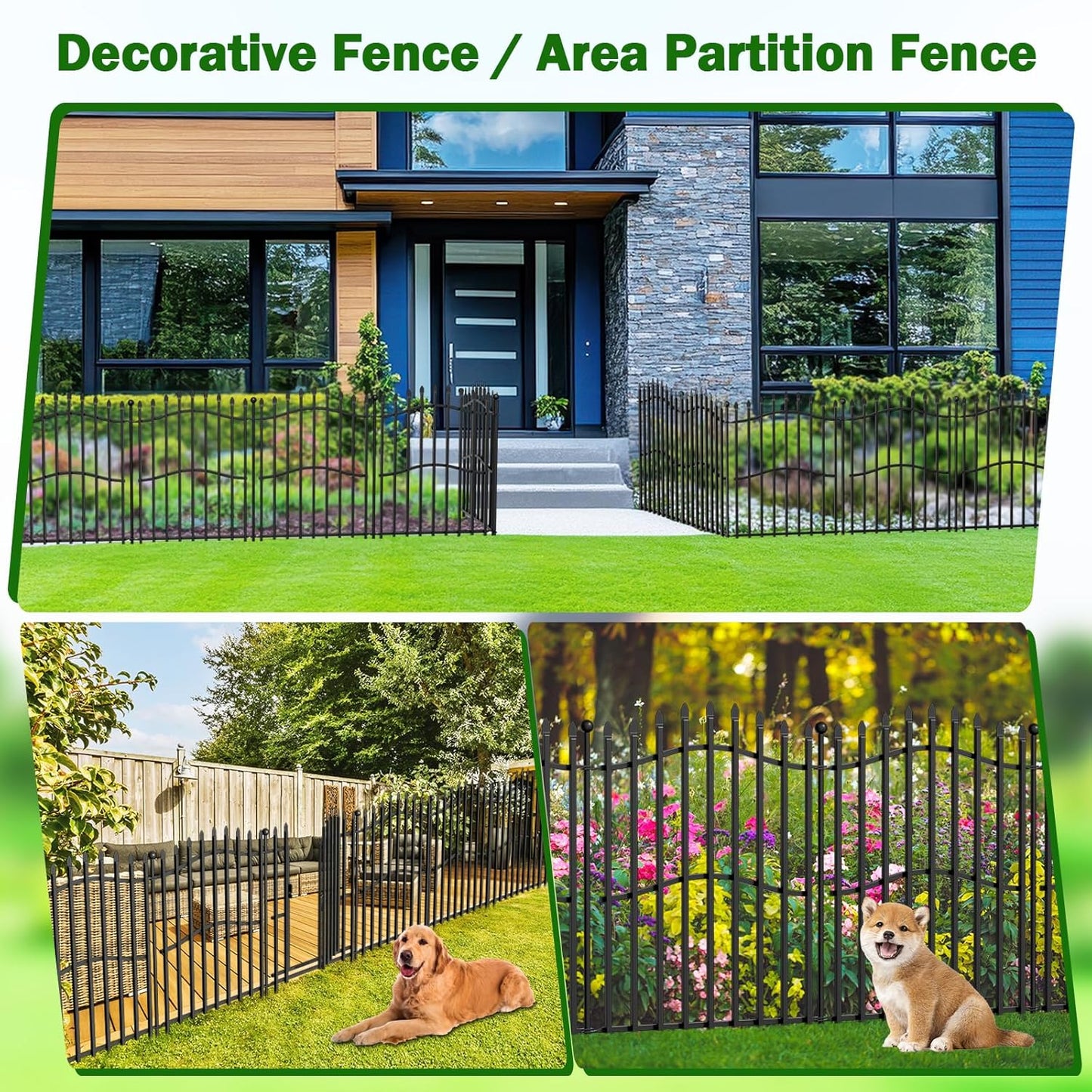 20 Panels Tall No Dig Garden Fence - 32in H x 45ft L 19 Panels + 1 Gate, Reinforced Square Tube Rustproof Animal Barrier, Decorative Metal Fencing for Yard & Outdoor Dog Pet Play Areas