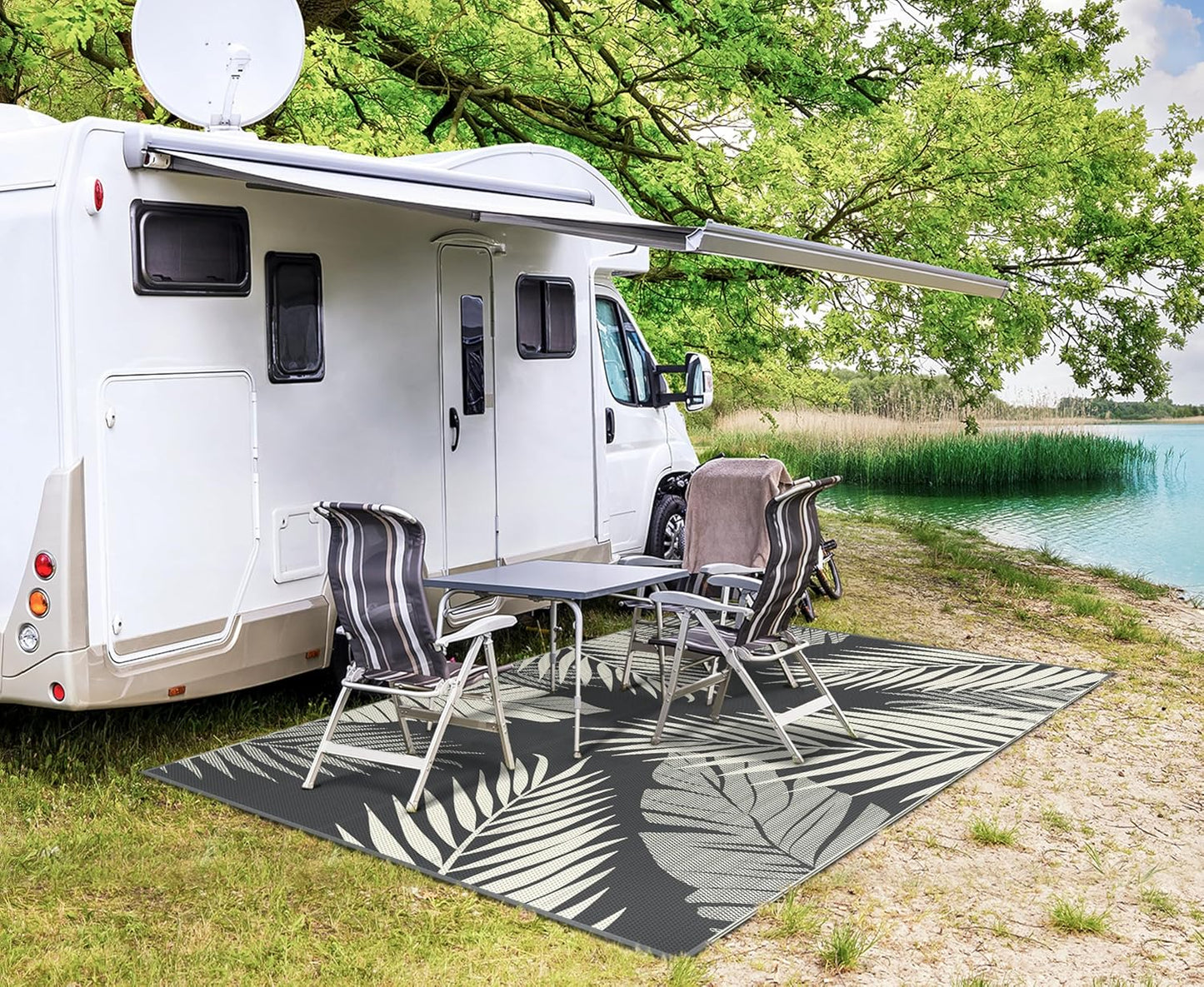 GENIMO Outdoor Rug 6' x 9' Waterproof for Patios Clearance, Reversible Plastic Straw Camping Carpet, Large Area Rugs Mats for RV, Picnic, Backyard, Deck, Balcony, Porch, Beach, Yellow&Grey