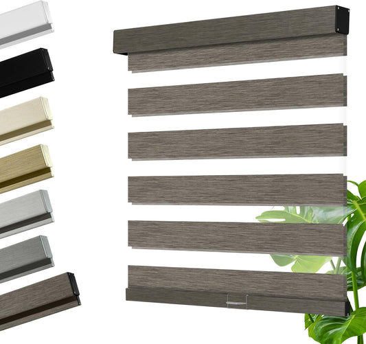 Cordless Zebra Blinds for Windows, Blackout Interior Blinds,Easy to Install,UV Protection,for Offices and Home,Custom Roller Shades, Mousse Dark Bown,59" W x 64" H